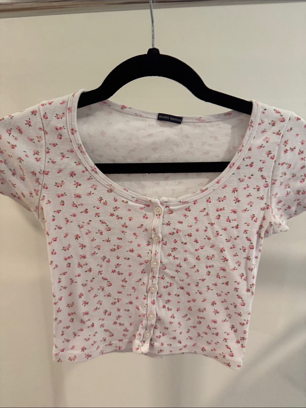 Brandy Melville White Top with Pink Floral Print